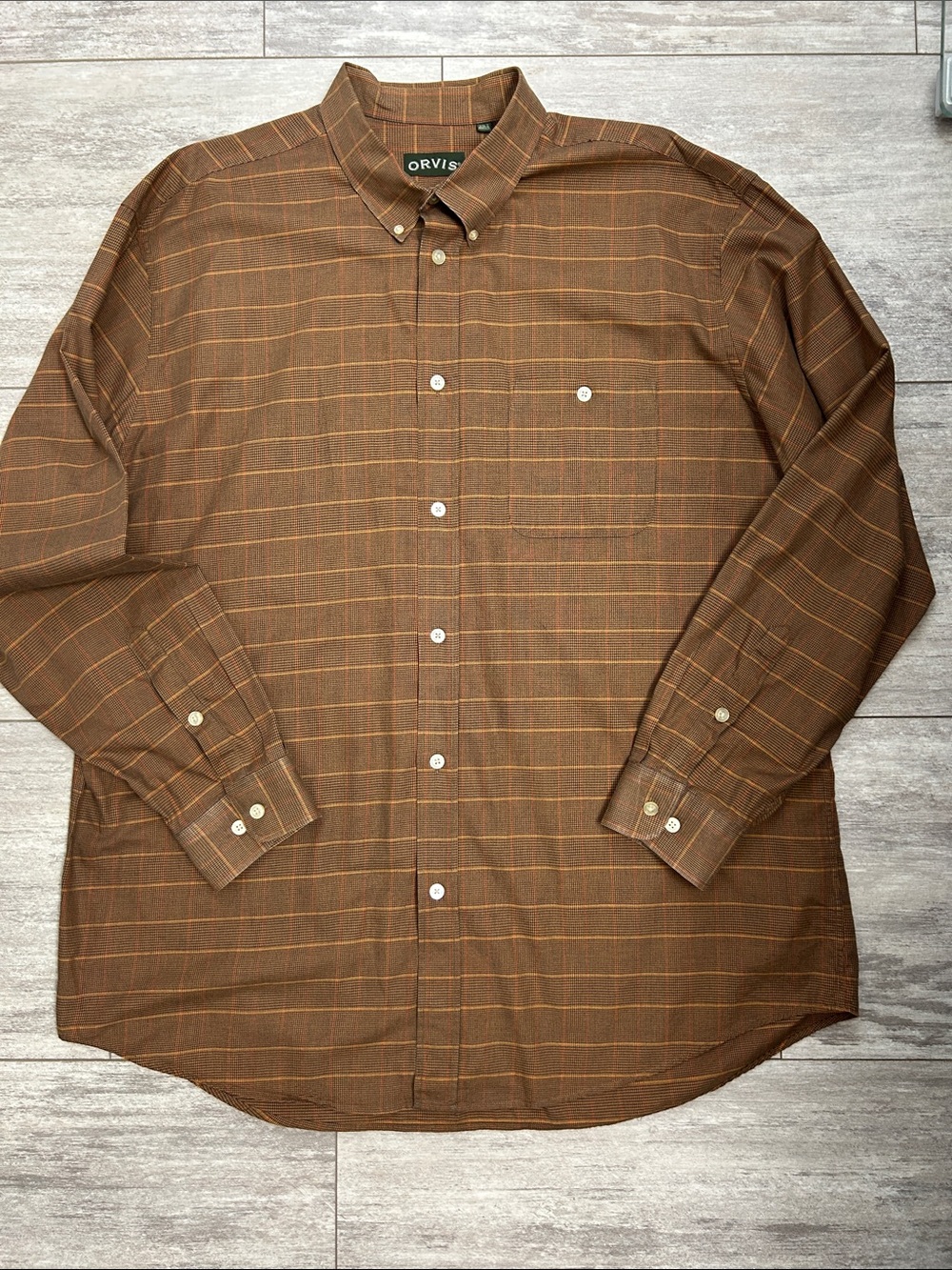 Orvis Country Twill Men’s XXLT Brown Houndstooth Plaid Button Down Shirt Fall